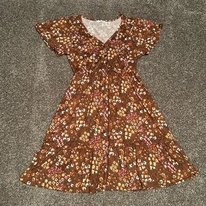 Rust Floral Short Sleeve Dress Size Small